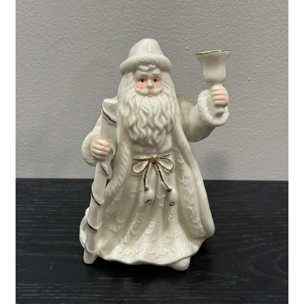 Vintage K's Collection White Porcelain Santa Claus‎ Figurine Gold Bell Staff 6"